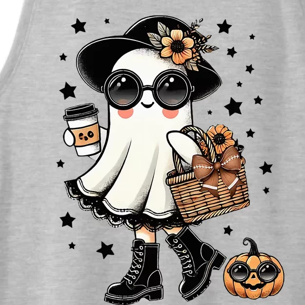 Cute Halloween For Women Halloween Ghost Coffee Ladies Tri-Blend Wicking Tank