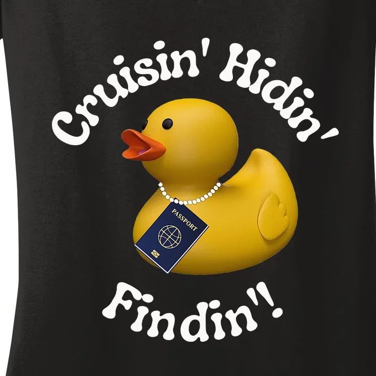 Cruising Hiding Finding Rubber Ducks Passport Hunt Hide Find Women's V-Neck T-Shirt