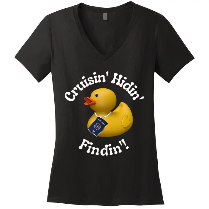 Cruising Hiding Finding Rubber Ducks Passport Hunt Hide Find Women's V-Neck T-Shirt