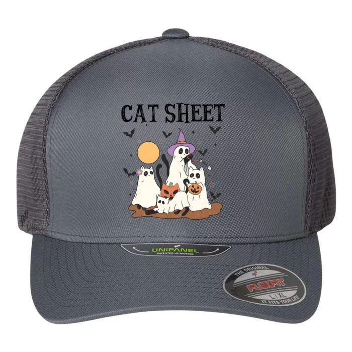 Cat Halloween Funny Ghost Cat Flexfit Unipanel Trucker Cap