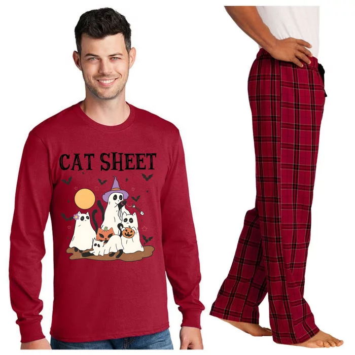 Cat Halloween Funny Ghost Cat Long Sleeve Pajama Set