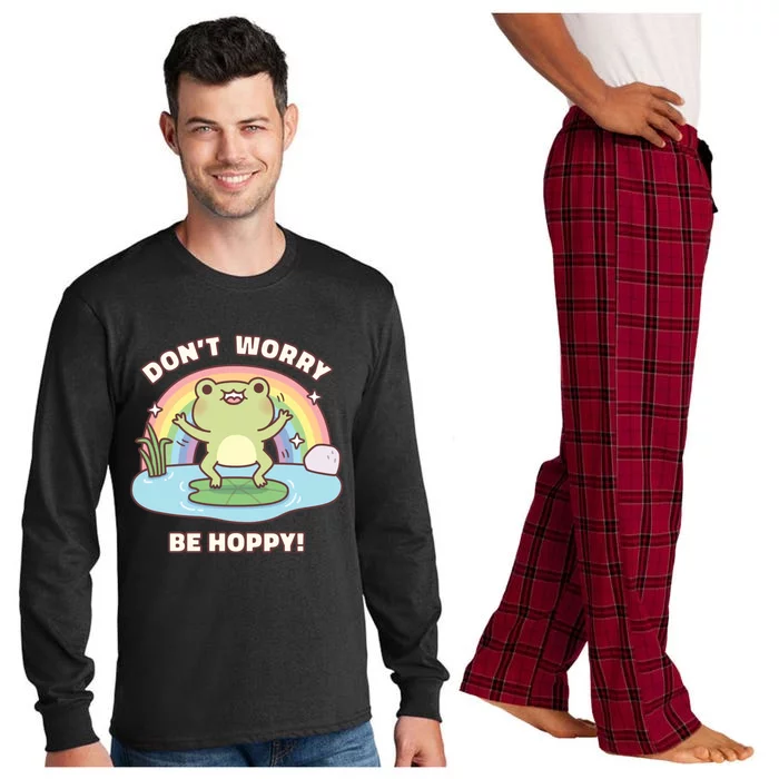 Cute Happy Frog Dont Worry Be Hoppy Funny Pun Quote Long Sleeve Pajama Set