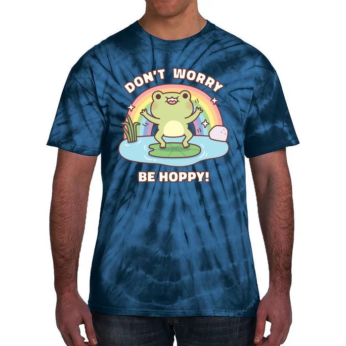 Cute Happy Frog Dont Worry Be Hoppy Funny Pun Quote Tie-Dye T-Shirt