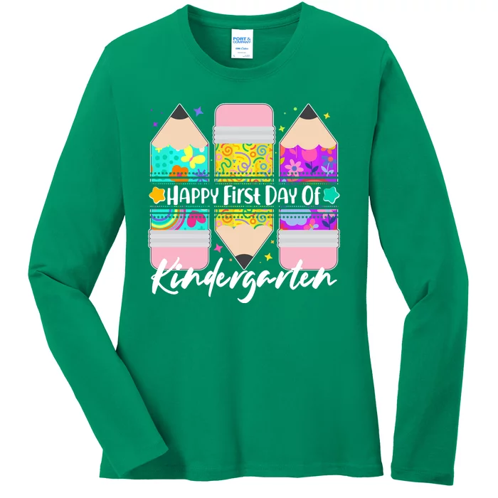 Cute Happy First Day Of Kindergarten Ladies Long Sleeve Shirt