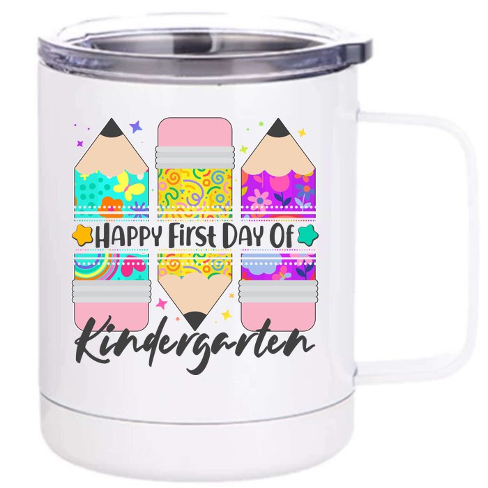 Cute Happy First Day Of Kindergarten Front & Back 12oz Stainless Steel Tumbler Cup