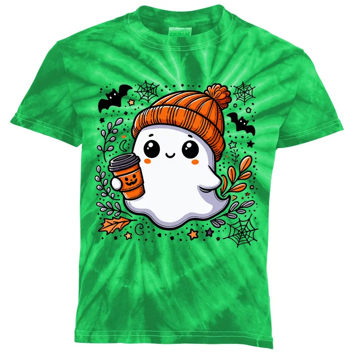 Cute Halloween For Wo Ghost Coffee Kids Tie-Dye T-Shirt