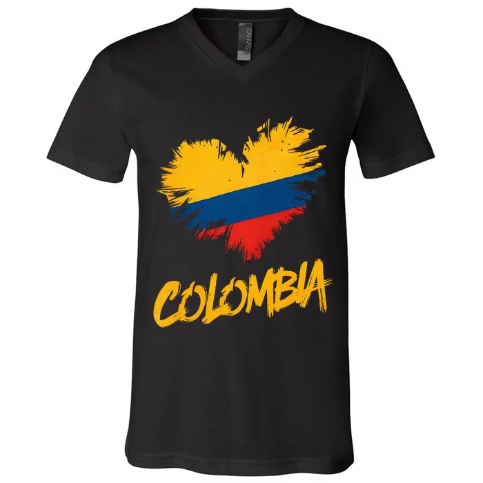 Colombia Heart Flag V-Neck T-Shirt