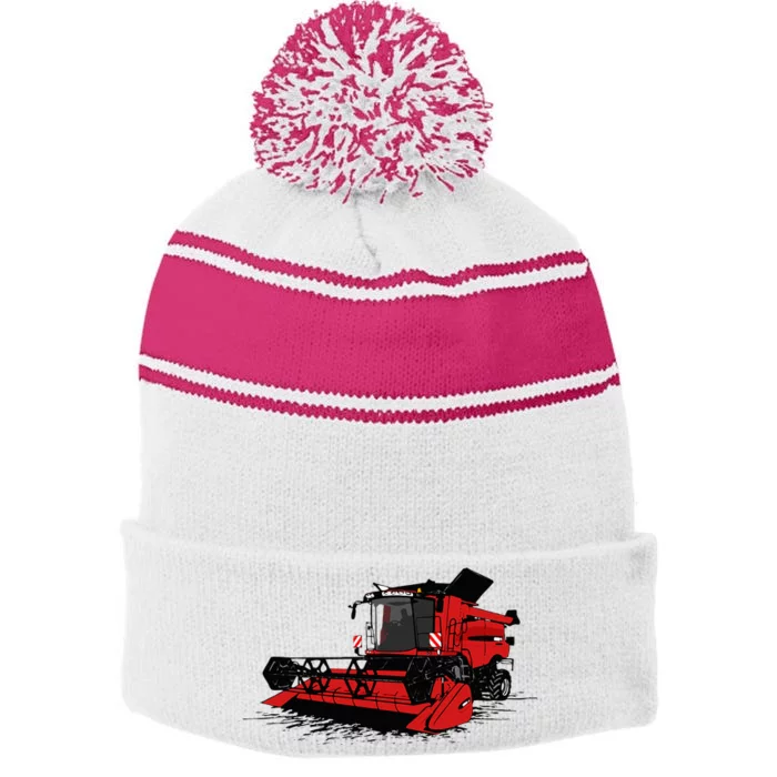 Combine Harvester Farmers Agriculture Stripe Pom Pom Beanie