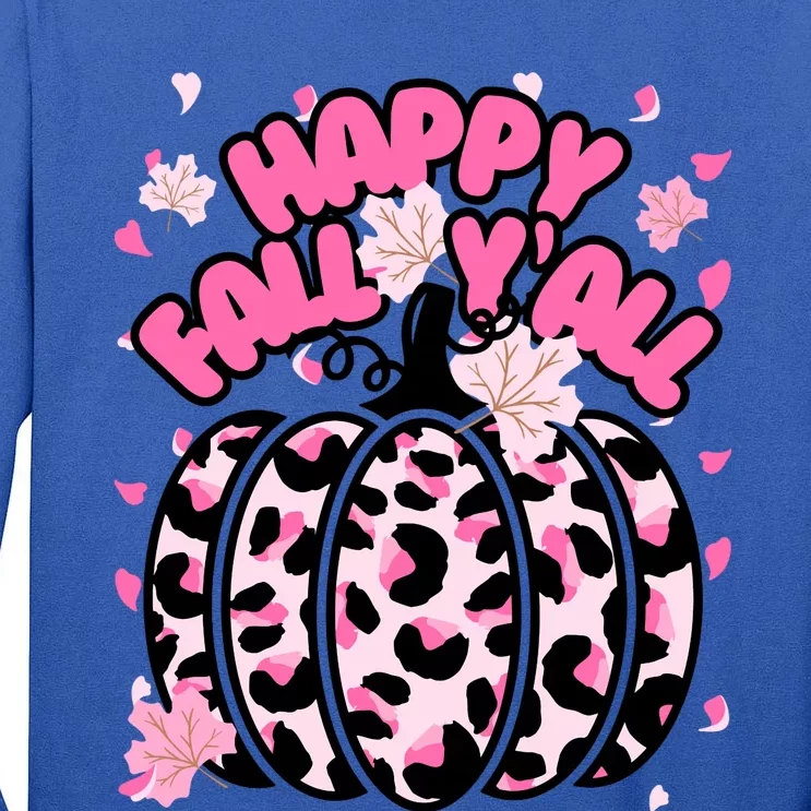 Cute Happy Fall Yall P.I.N.K. Cheetah Halloween Pumpkin Leaves Tall Long Sleeve T-Shirt