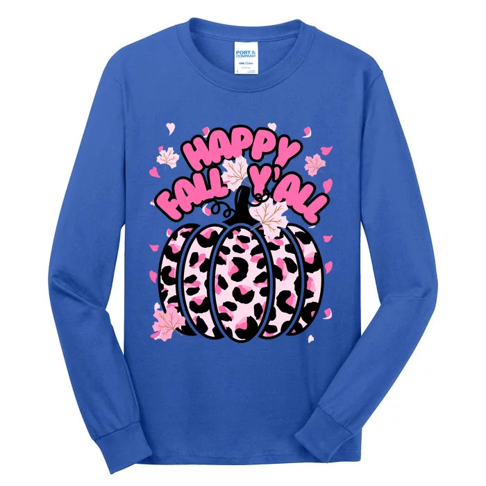 Cute Happy Fall Yall P.I.N.K. Cheetah Halloween Pumpkin Leaves Tall Long Sleeve T-Shirt