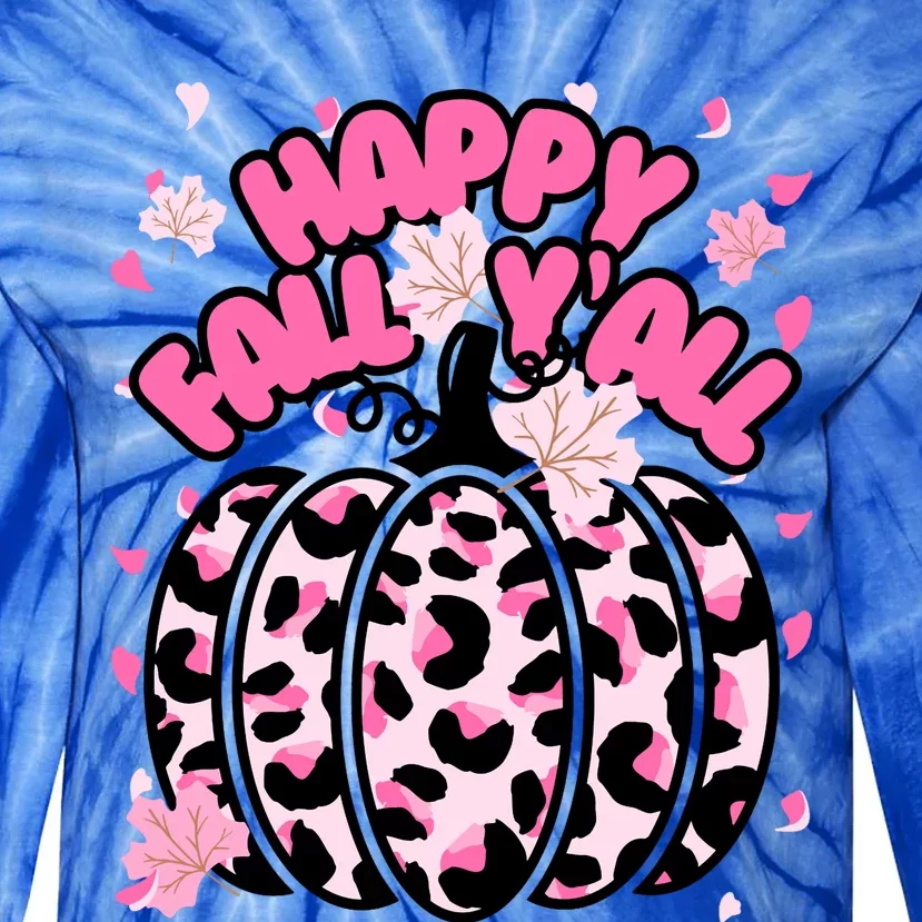 Cute Happy Fall Yall P.I.N.K. Cheetah Halloween Pumpkin Leaves Tie-Dye Long Sleeve Shirt