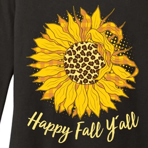 Cute Happy Fall Y'all Leopard Pattern Sunflower Womens CVC Long Sleeve Shirt