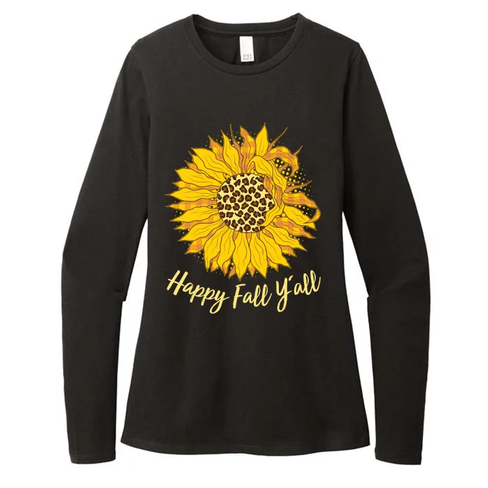 Cute Happy Fall Y'all Leopard Pattern Sunflower Womens CVC Long Sleeve Shirt