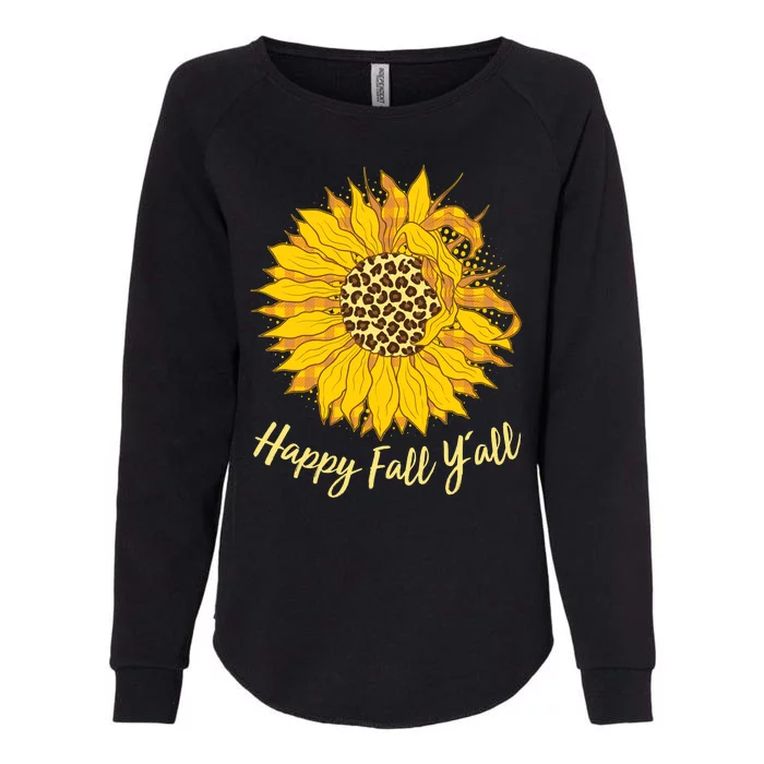 Cute Happy Fall Y'all Leopard Pattern Sunflower Womens California Wash Sweatshirt