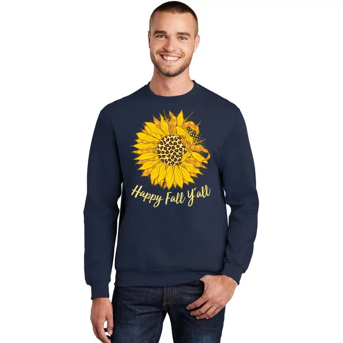 Cute Happy Fall Y'all Leopard Pattern Sunflower Sweatshirt