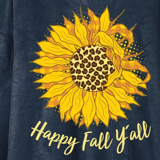 Cute Happy Fall Y'all Leopard Pattern Sunflower Hooded Wearable Blanket