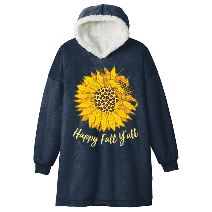 Cute Happy Fall Y'all Leopard Pattern Sunflower Hooded Wearable Blanket