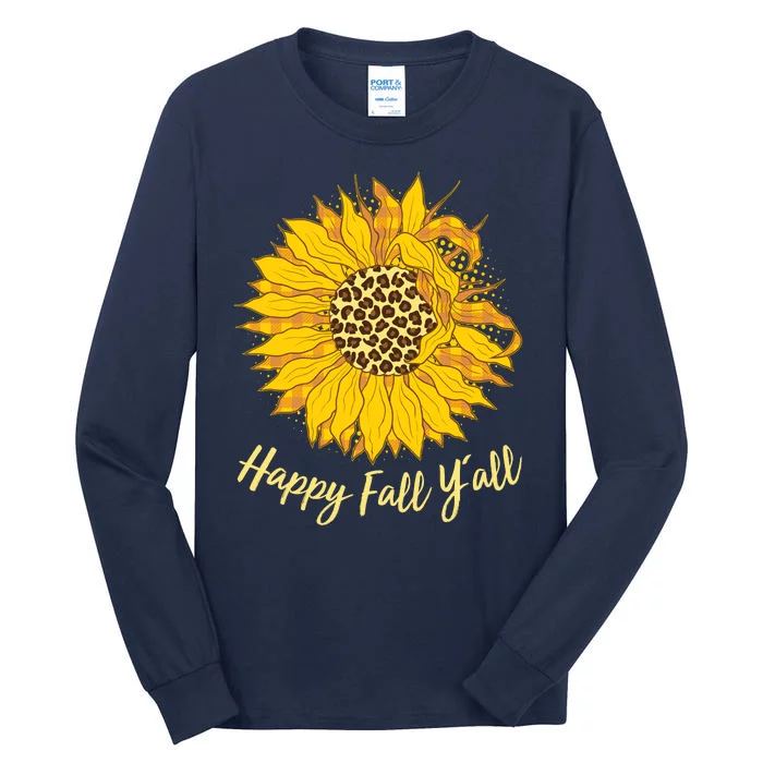 Cute Happy Fall Y'all Leopard Pattern Sunflower Tall Long Sleeve T-Shirt