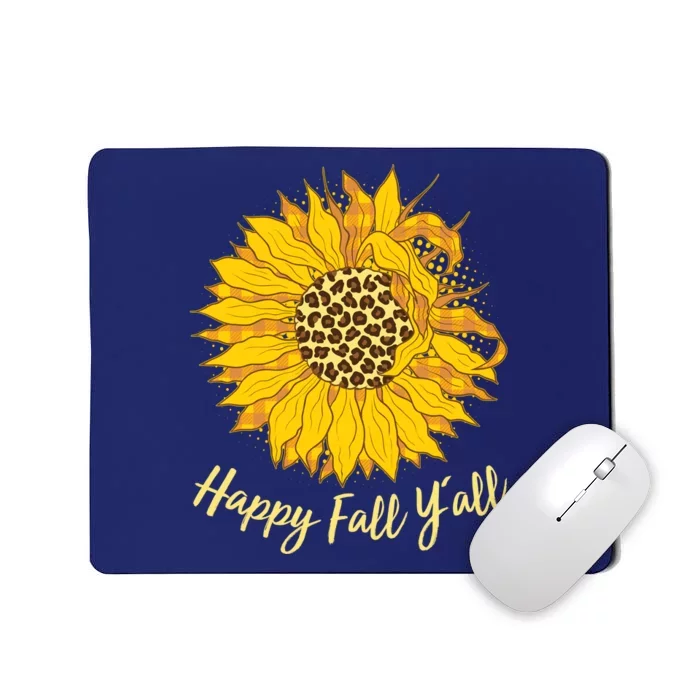 Cute Happy Fall Y'all Leopard Pattern Sunflower Mousepad