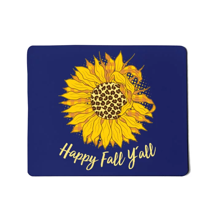 Cute Happy Fall Y'all Leopard Pattern Sunflower Mousepad