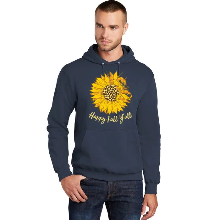 Cute Happy Fall Y'all Leopard Pattern Sunflower Tall Hoodie