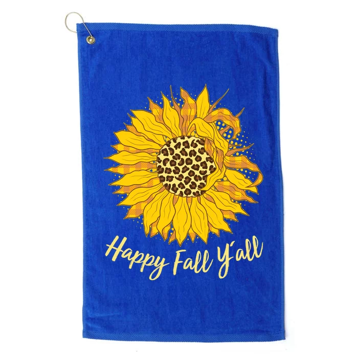 Cute Happy Fall Y'all Leopard Pattern Sunflower Platinum Collection Golf Towel