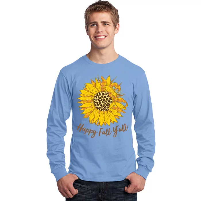 Cute Happy Fall Y'all Leopard Pattern Sunflower Long Sleeve Shirt