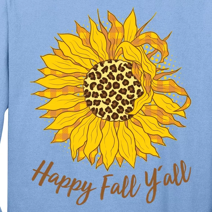 Cute Happy Fall Y'all Leopard Pattern Sunflower Long Sleeve Shirt