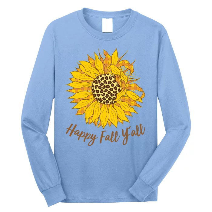 Cute Happy Fall Y'all Leopard Pattern Sunflower Long Sleeve Shirt