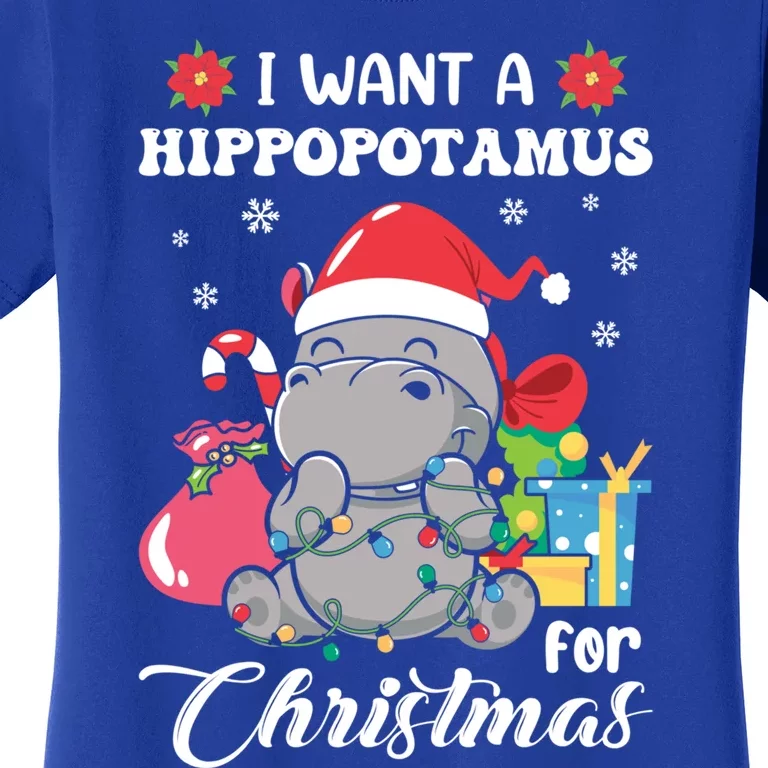 Christmas Hippopotamus Funny Gift Cute Xmas Hippo In Santa Hat Gift Women's T-Shirt