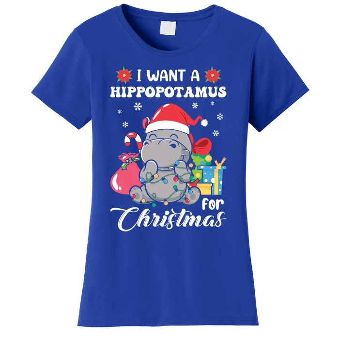 Christmas Hippopotamus Funny Gift Cute Xmas Hippo In Santa Hat Gift Women's T-Shirt