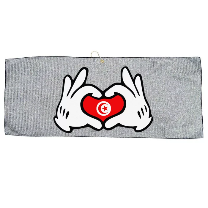 Cartoon Hands Forming Heart Tunisia Flag Large Microfiber Waffle Golf Towel