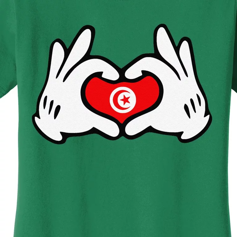 Cartoon Hands Forming Heart Tunisia Flag Women's T-Shirt