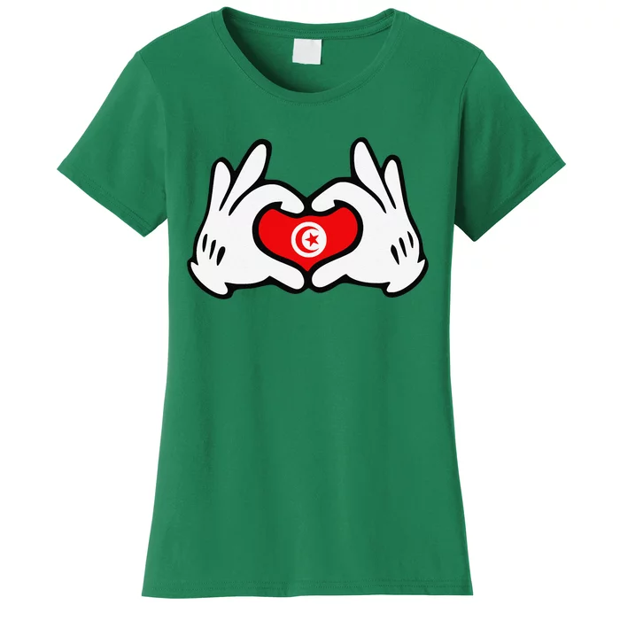 Cartoon Hands Forming Heart Tunisia Flag Women's T-Shirt