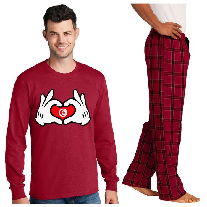 Cartoon Hands Forming Heart Tunisia Flag Long Sleeve Pajama Set