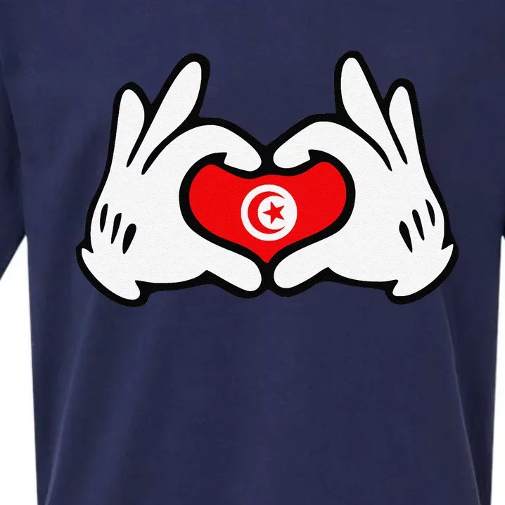 Cartoon Hands Forming Heart Tunisia Flag Sueded Cloud Jersey T-Shirt