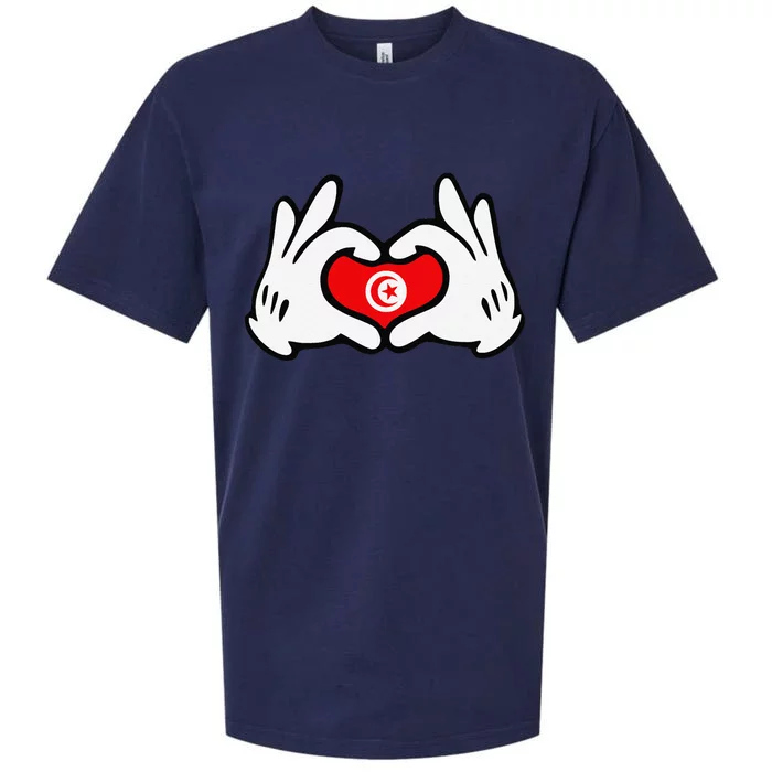 Cartoon Hands Forming Heart Tunisia Flag Sueded Cloud Jersey T-Shirt