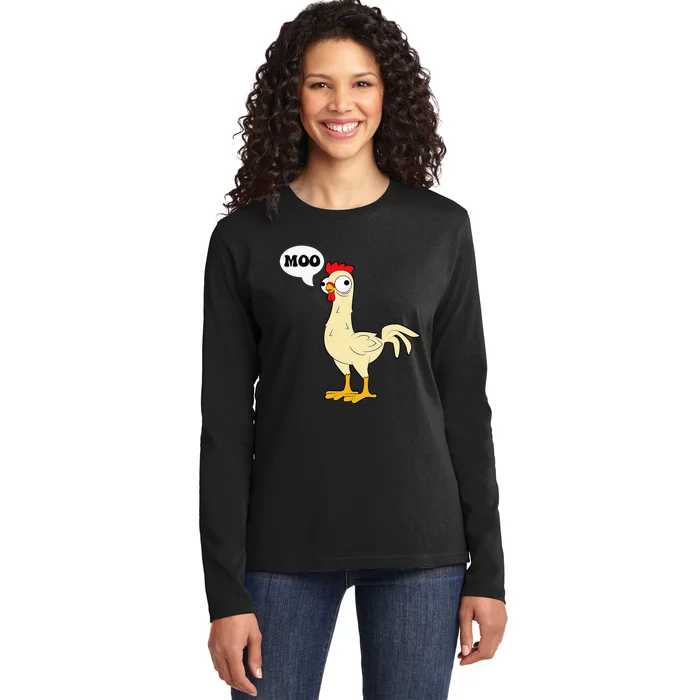 Chicken Hen Fowl Cow Funny Joke Dad Joke Ladies Long Sleeve Shirt