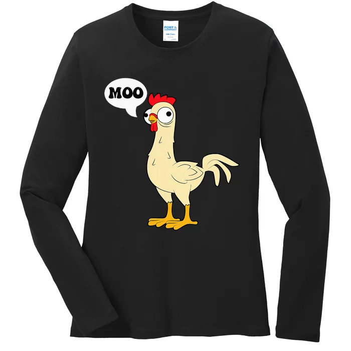 Chicken Hen Fowl Cow Funny Joke Dad Joke Ladies Long Sleeve Shirt