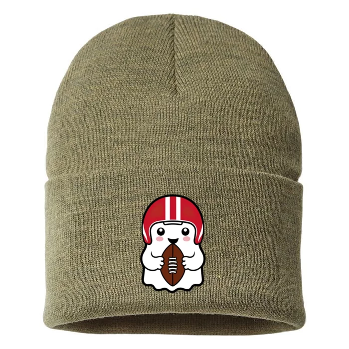 Cute Halloween Football Ghost Fun Sports Apparel Sustainable Knit Beanie