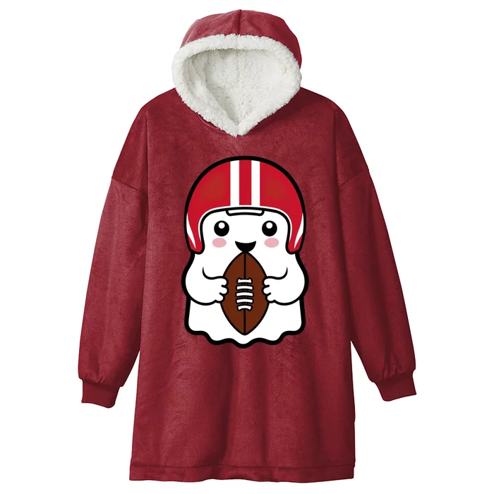 Cute Halloween Football Ghost Fun Sports Apparel Hooded Wearable Blanket