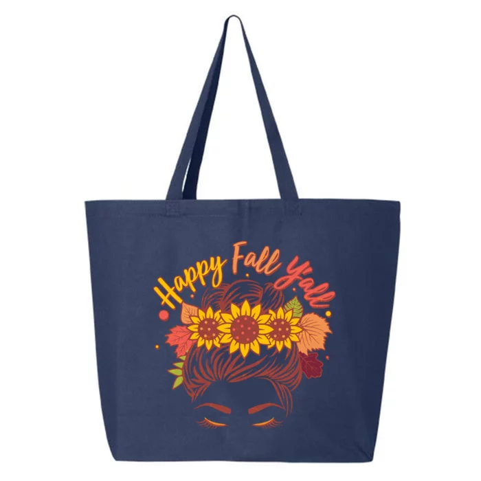 Cute Happy Fall Y'all Woman With Sunflower And Leaves Hair Bun 25L Jumbo Tote