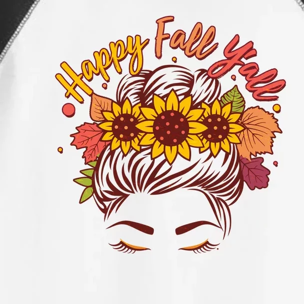 Cute Happy Fall Y'all Woman With Sunflower And Leaves Hair Bun Toddler Fine Jersey T-Shirt