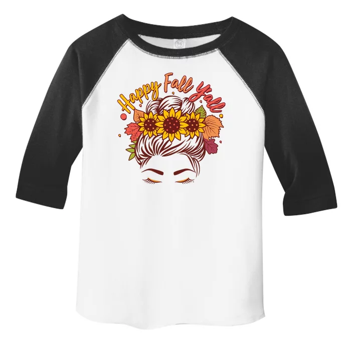 Cute Happy Fall Y'all Woman With Sunflower And Leaves Hair Bun Toddler Fine Jersey T-Shirt