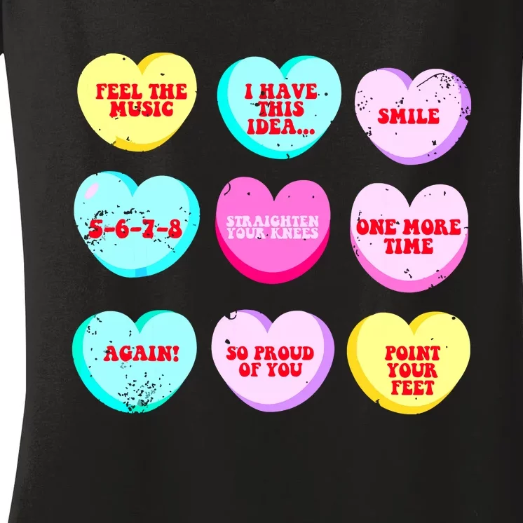 Conversation Hearts Funny Dance Teacher Happy Valentines Day Women's V-Neck T-Shirt