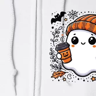 Cute Halloween For Women Halloween Ghost Coffee Women Full Zip Hoodie