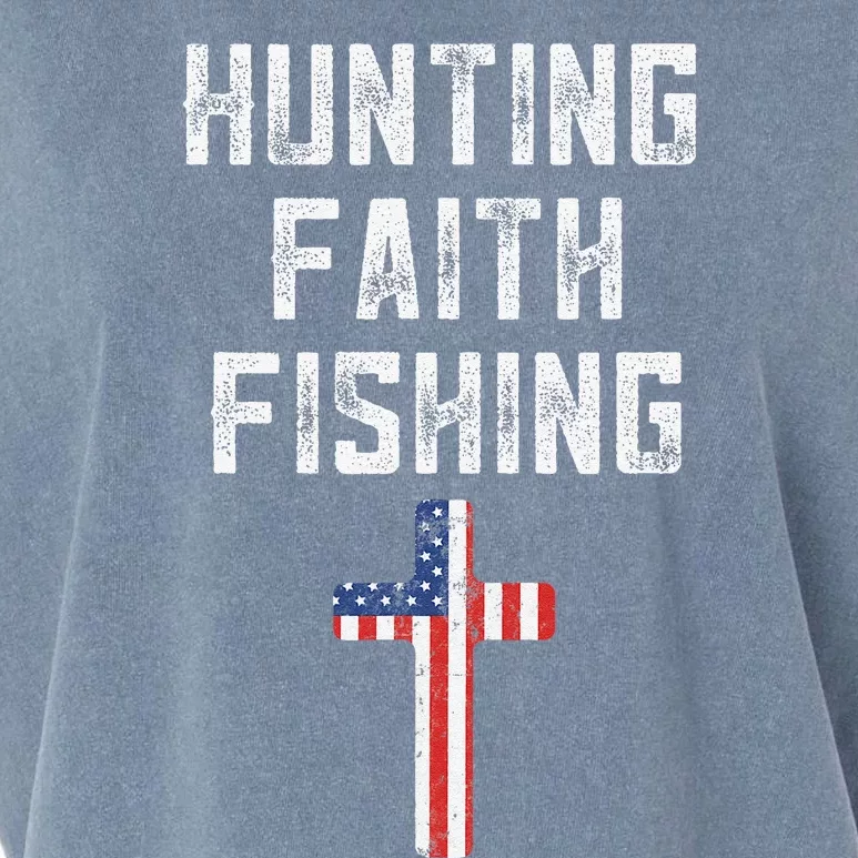 Cute Hunting Faith And Fishing Cross American Flag Patriotic Garment-Dyed Women's Muscle Tee