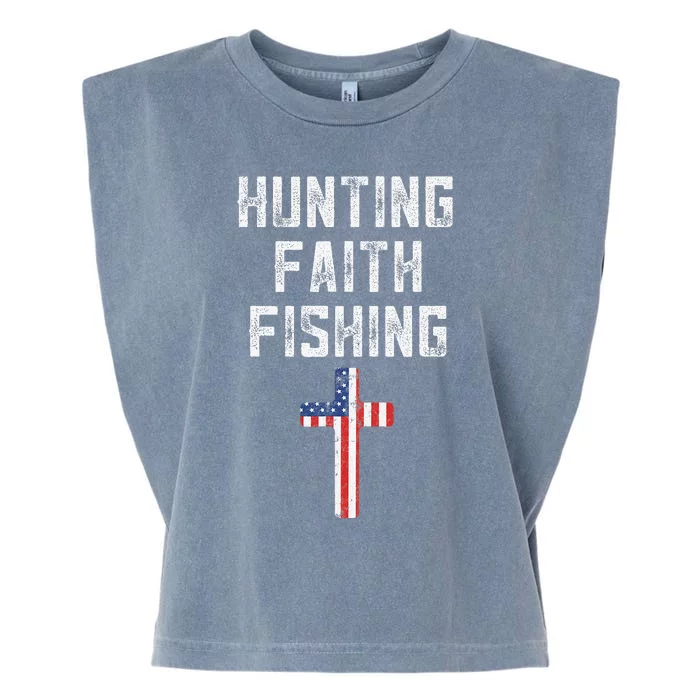 Cute Hunting Faith And Fishing Cross American Flag Patriotic Garment-Dyed Women's Muscle Tee