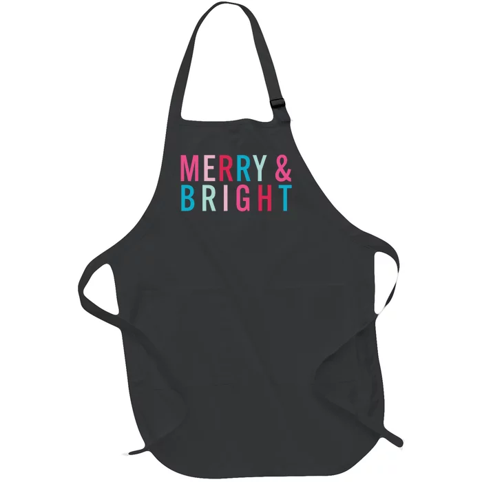 Christmas Holiday Graphic Merry And Bright Long Sleeve Full-Length Apron With Pocket