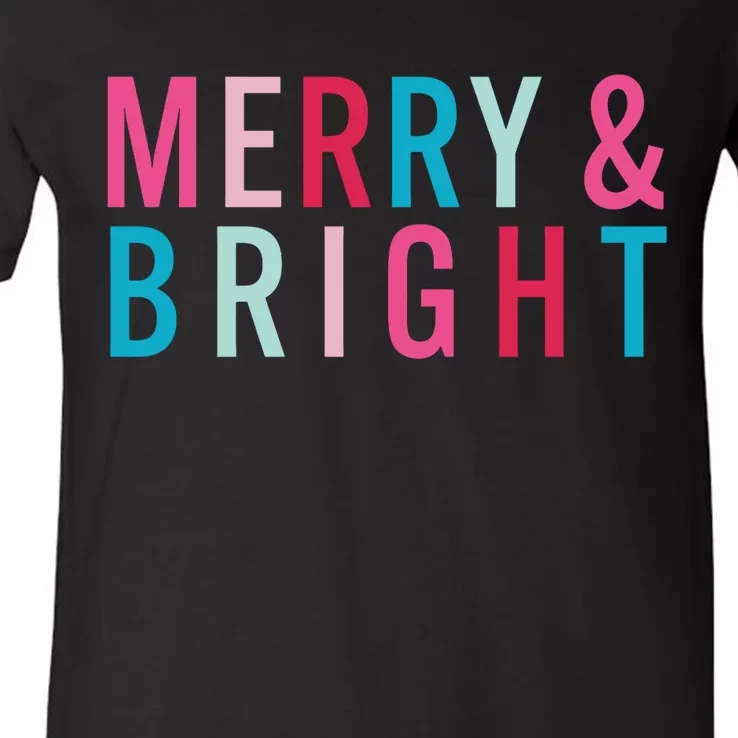 Christmas Holiday Graphic Merry And Bright Long Sleeve V-Neck T-Shirt